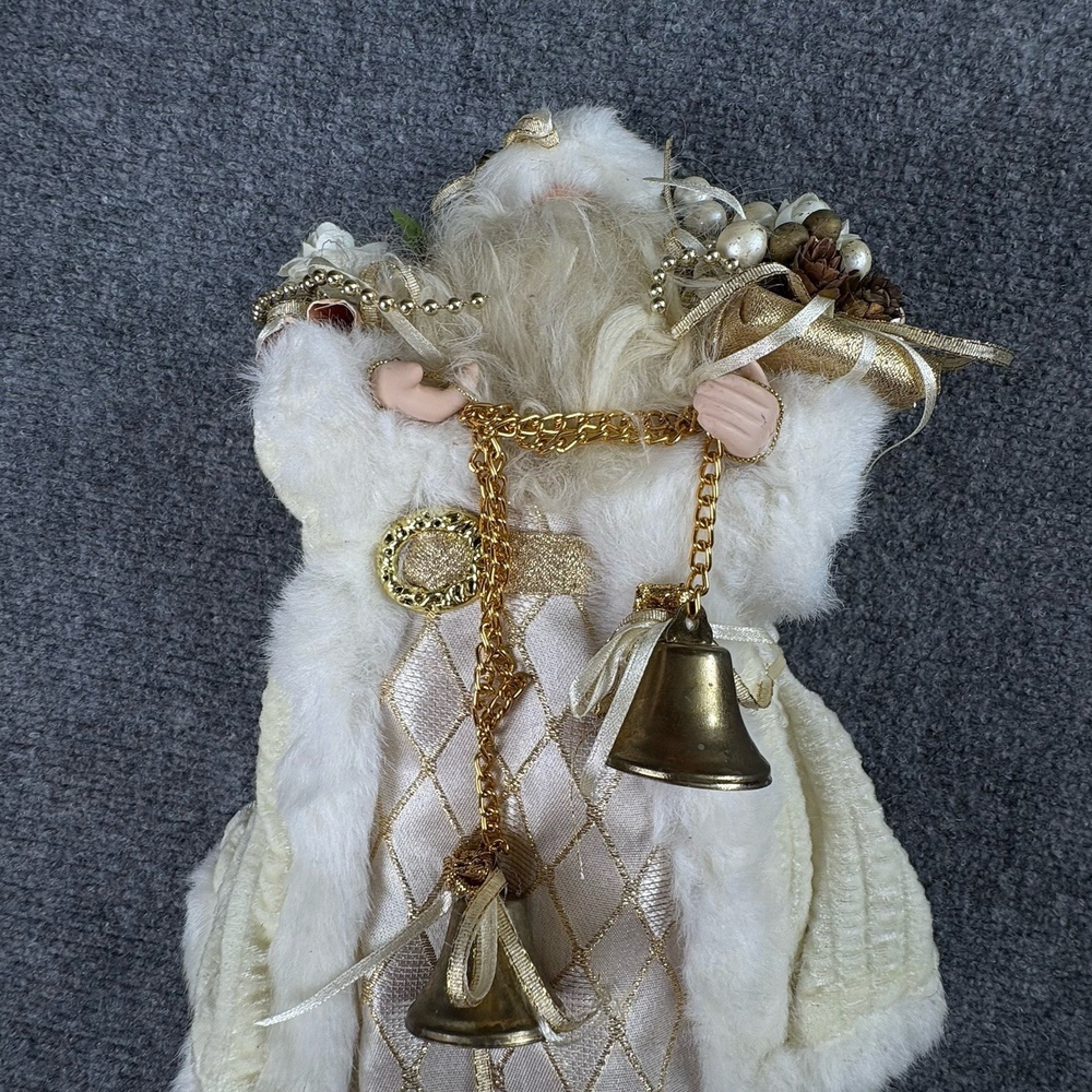 Vintage Y2K Santa Claus Christmas Figure or Tree Topper 12 White Gold Bells 90s - Picture 9 of 11
